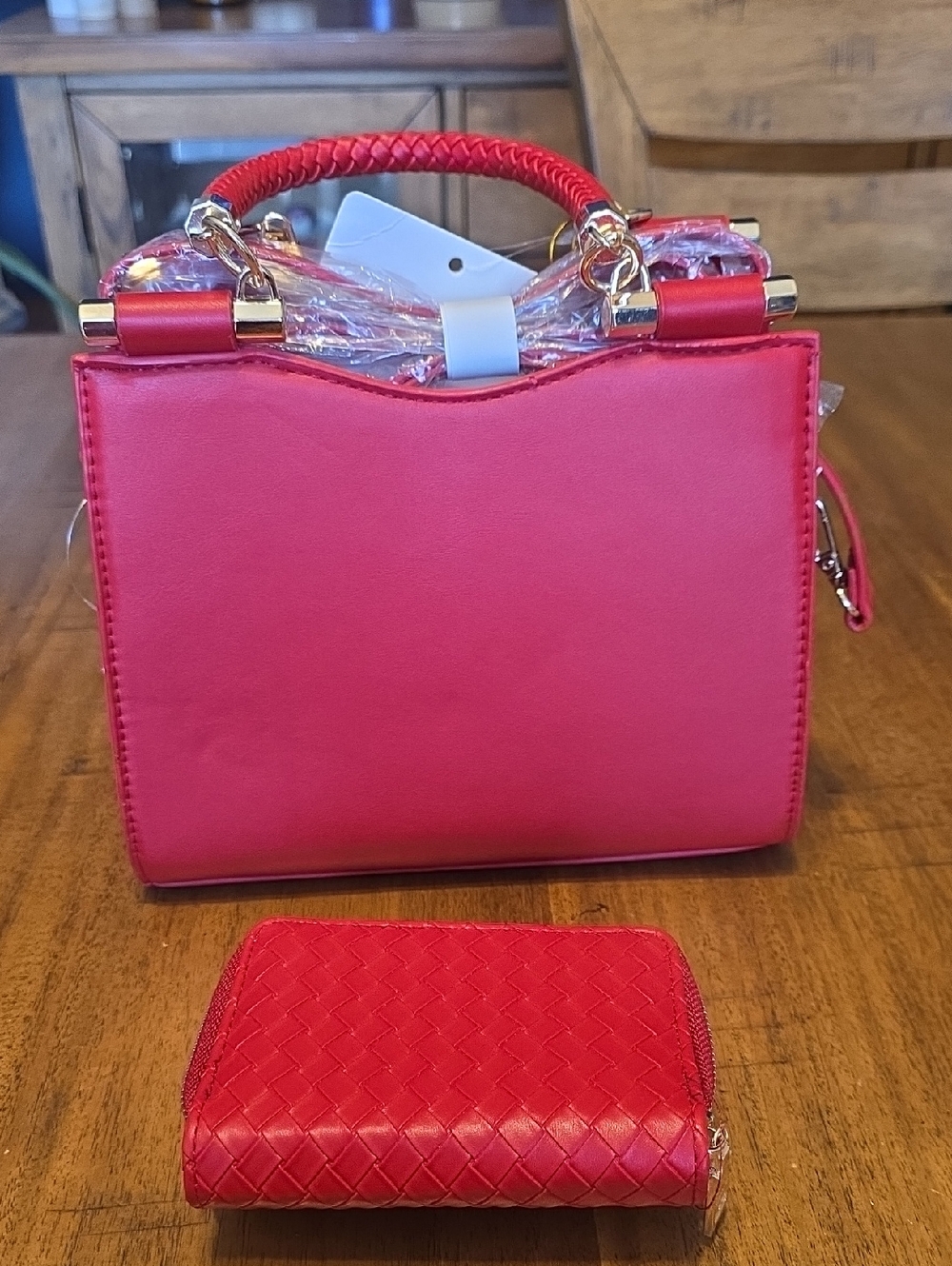 Bebe Red Woven Tote Handbag with Matching Wallet Nwt - Picture 5 of 16